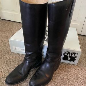 Frye Lindsey Plate Black Leather Knee High Boots